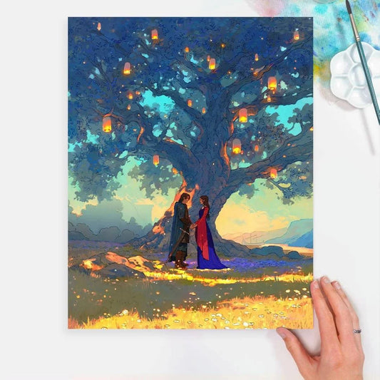 Art print featuring Arwen and Aragorn by Naomi VanDoren, showcasing detailed illustrations of the iconic characters.