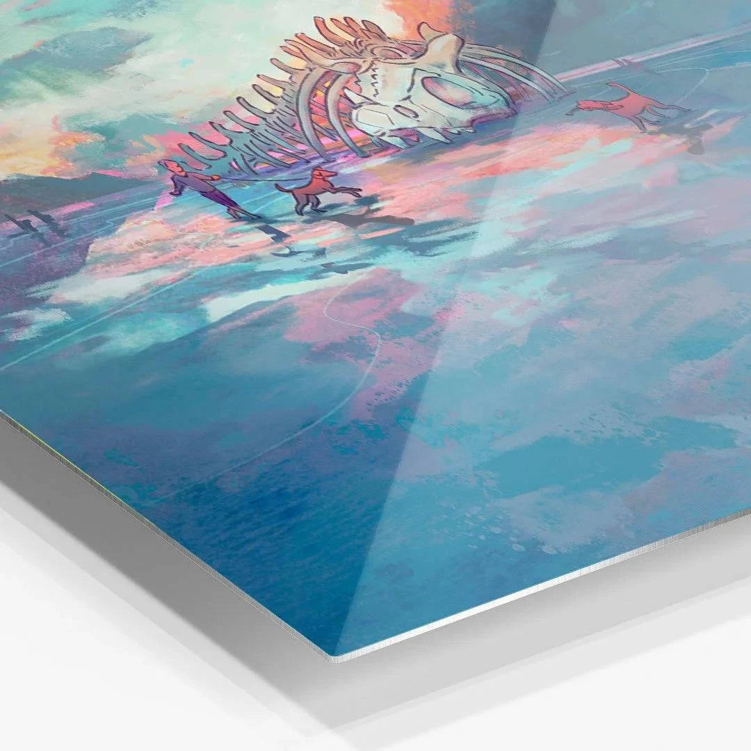 Dragon Beach art print by Naomi VanDoren, featuring vibrant colors and a whimsical dragon on a sandy beach.