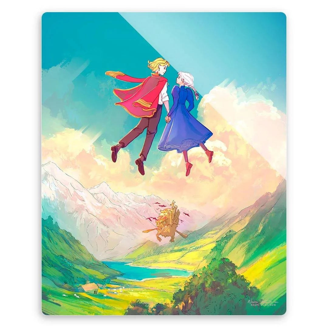 Sophie & the Wizard art print by Naomi VanDoren featuring whimsical castle and Ghibli-inspired design, suitable for wall decor.