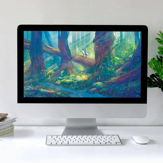 HD ultra-wide desktop wallpaper featuring Princess Mononoke by Naomi VanDoren, showcasing vibrant forest scenes.