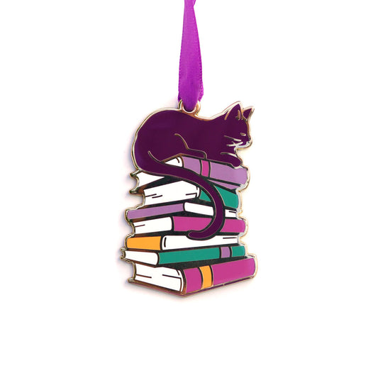 Cat And Books: Purple - Ornament