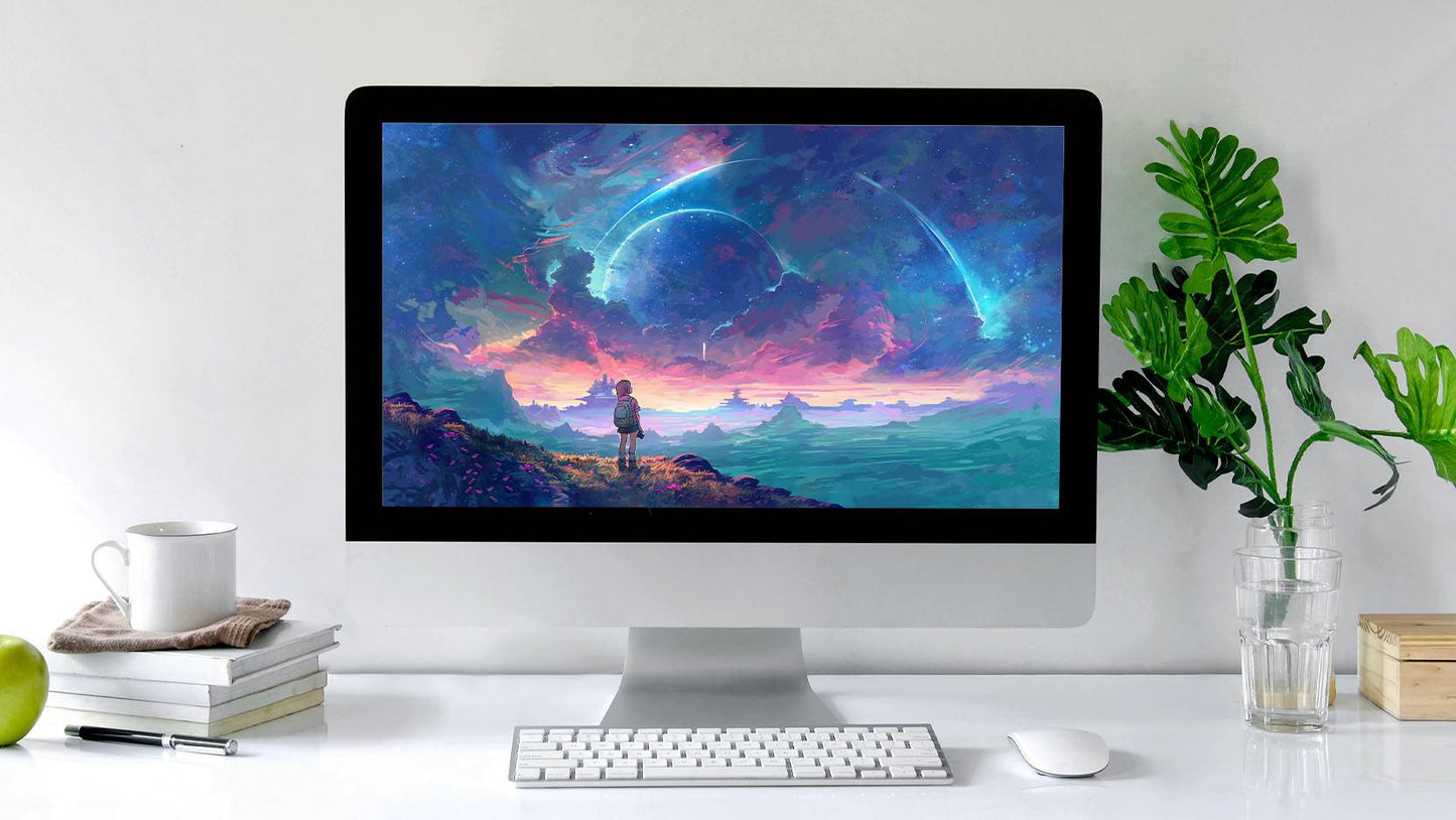 HD shuttle launch desktop wallpaper by Naomi VanDoren featuring an ultra-wide view of a space shuttle launch for digital download.