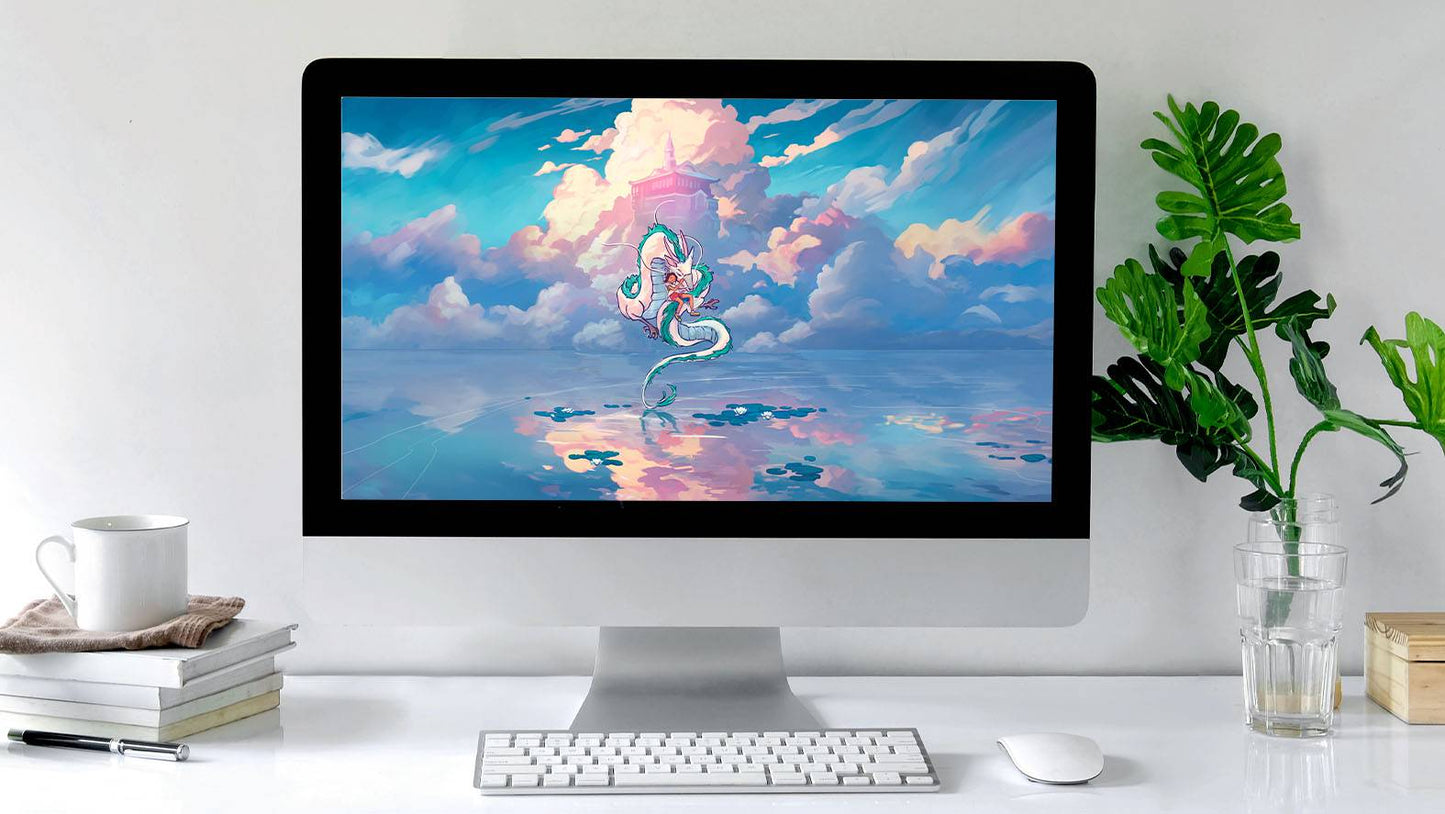 Digital download of Naomi VanDoren's Spirited HD ultra-wide desktop wallpaper featuring vibrant, artistic adventure-themed design.