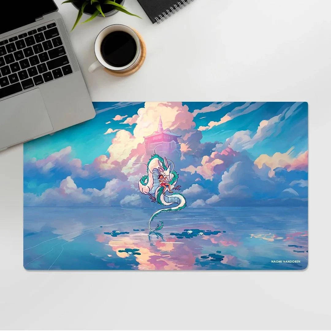 Naomi VanDoren Spirited desk and gaming playmat featuring vibrant artwork, XL size, ideal for gaming and workspace protection.