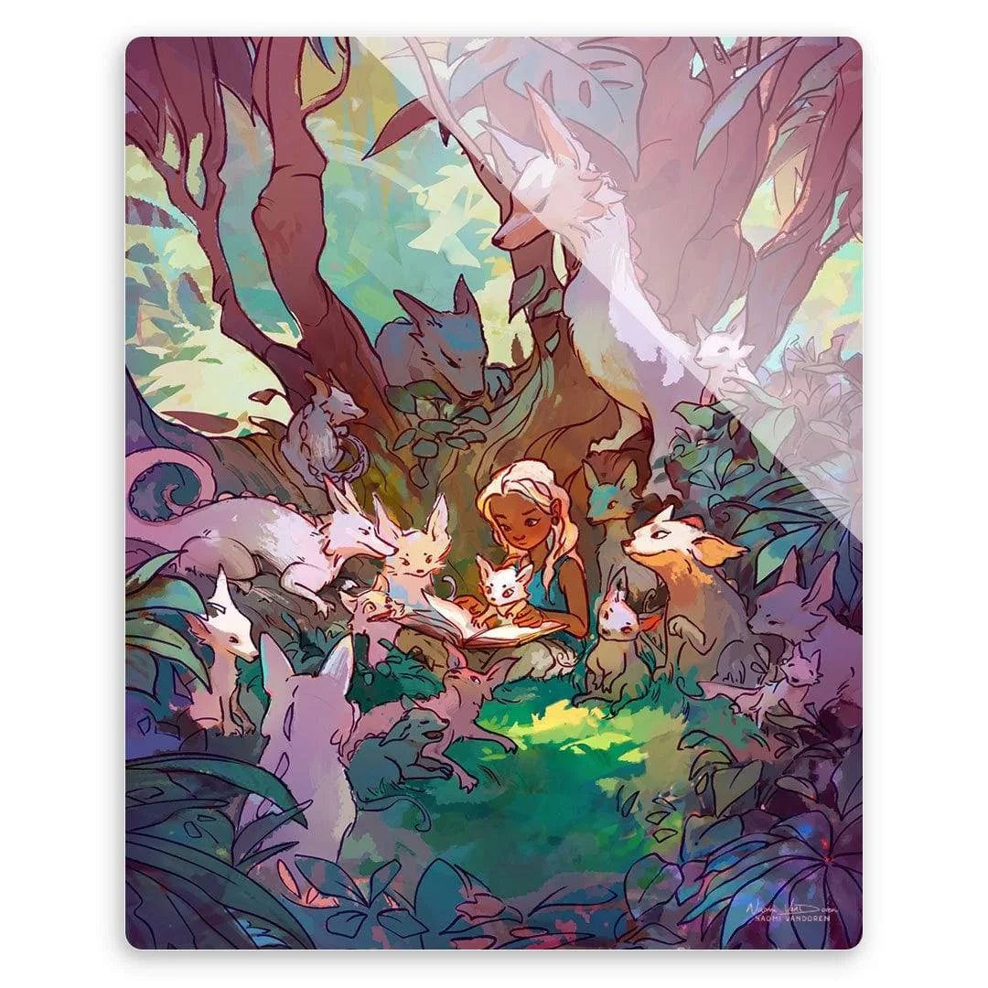 Art print titled "Storytime" by Naomi VanDoren depicting a whimsical scene in vibrant colors, suitable for framing and wall decor.