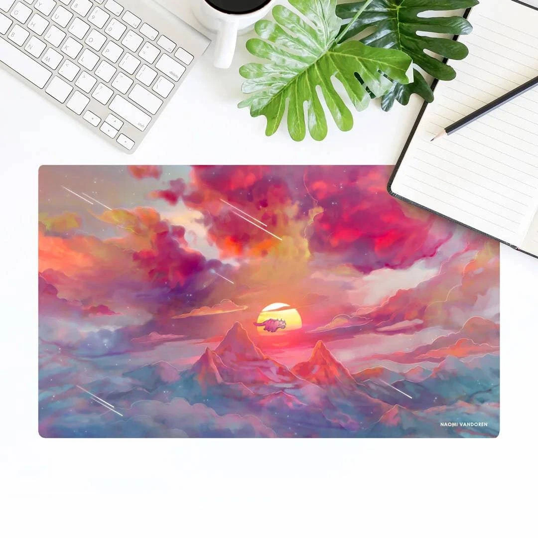 Naomi VanDoren Fire Kingdom XL desk and gaming playmat featuring fiery fantasy artwork for tabletop gaming and workspace.