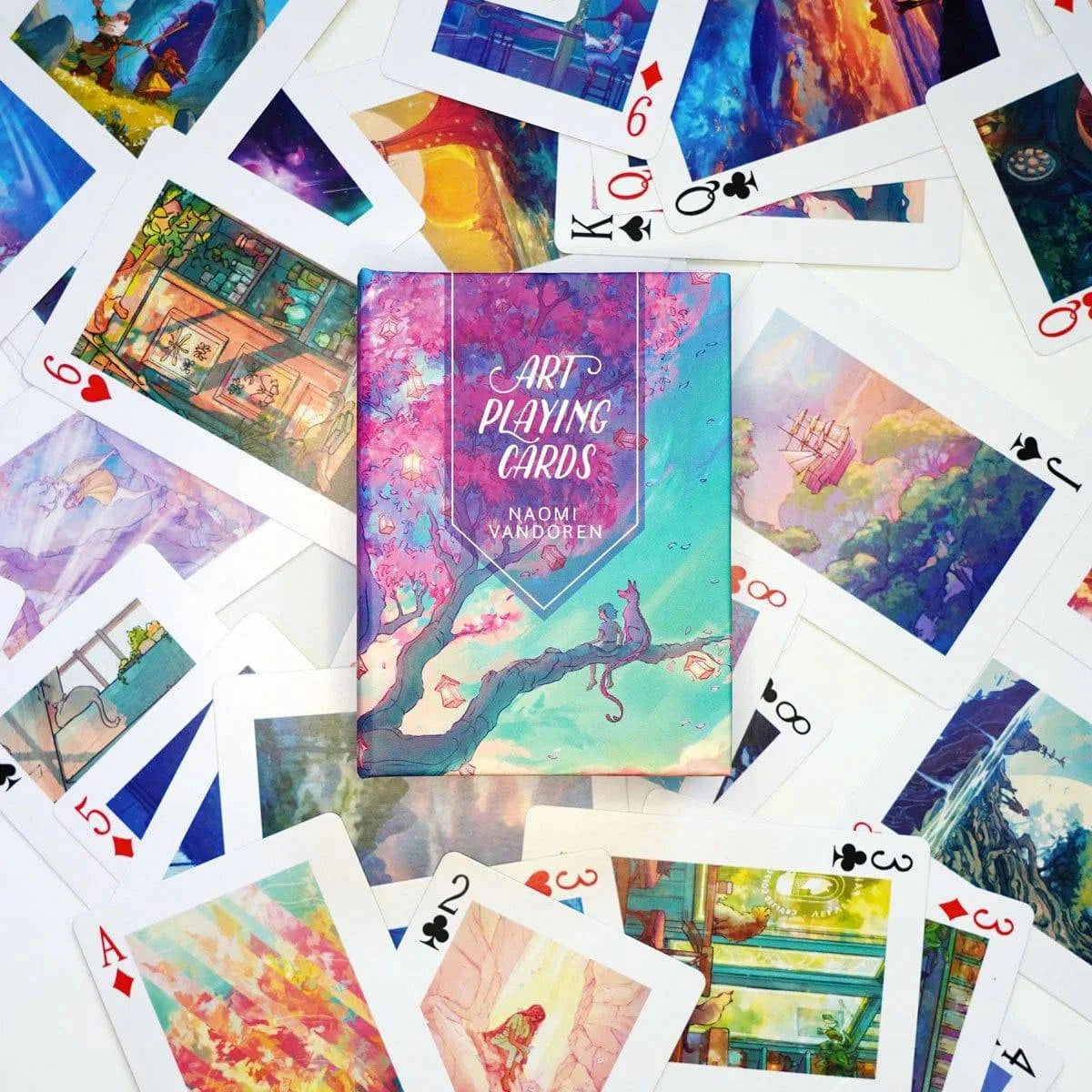 Fantasy art playing cards by Naomi VanDoren for 2025, featuring vibrant, imaginative illustrations on high-quality playing cards.