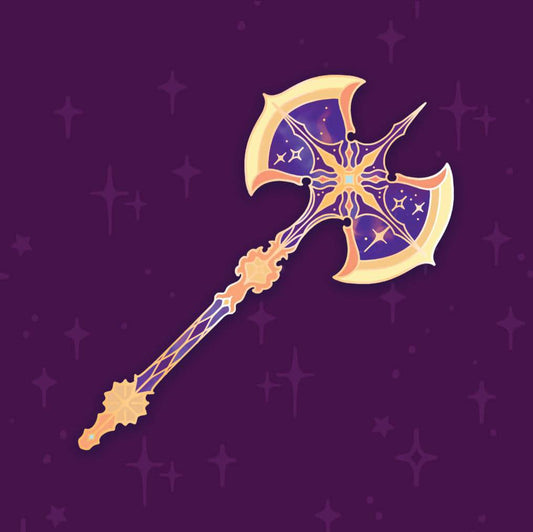 Celestial Armory Meteor Axe enamel pin by Naomi VanDoren, featuring a detailed axe design with celestial elements.