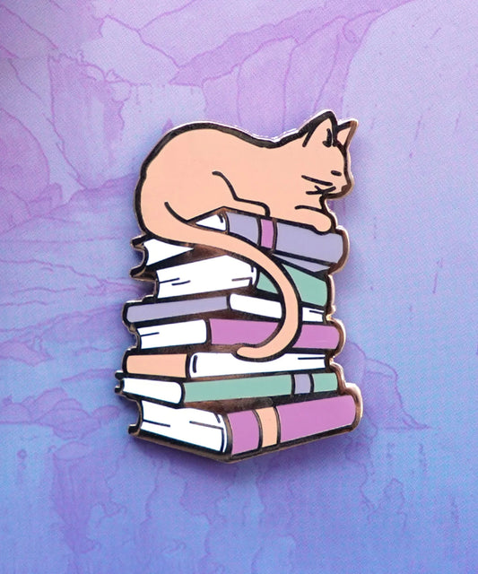 Cat on Books - Enamel Pin