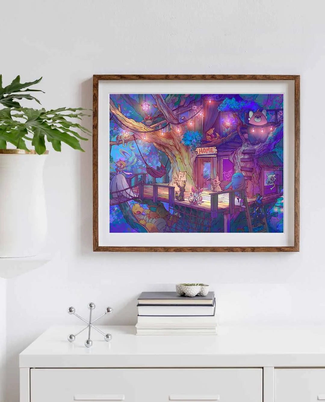 Creature Collecting Treehouse: Night  Scene - Art Print