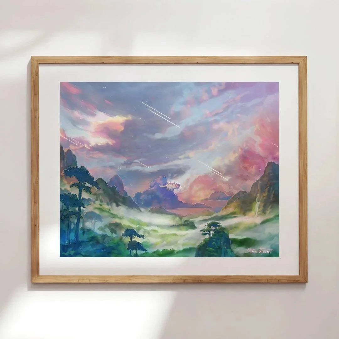 Framed Earth Kingdom art print by Naomi VanDoren from the Elements Series, featuring vibrant Earth Nation themes and bamboo framing.