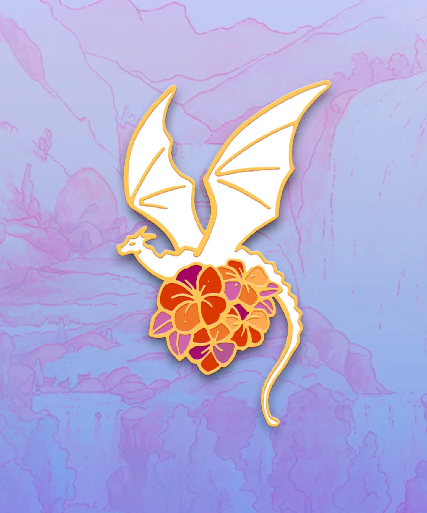 Floral Dragon: Pink + Orange - Enamel Pin