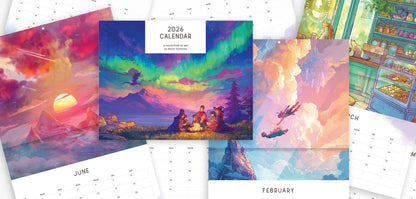 2026 wall calendar featuring fantasy art by Naomi VanDoren with vibrant, imaginative illustrations on each page.