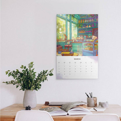 Interior view of the 2026 Naomi VanDoren Adventure Art & Stories wall calendar featuring fantasy artwork.