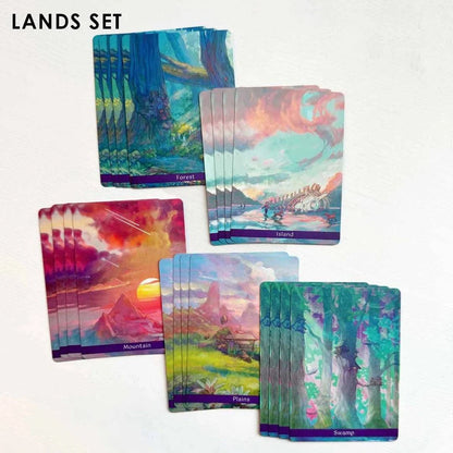 MTG lands and token card decks by Naomi VanDoren featuring vibrant fantasy art for collectible card games and tabletop gaming.