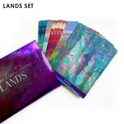 MTG lands and tokens card deck by Naomi VanDoren featuring colorful fantasy land illustrations for Magic: The Gathering.
