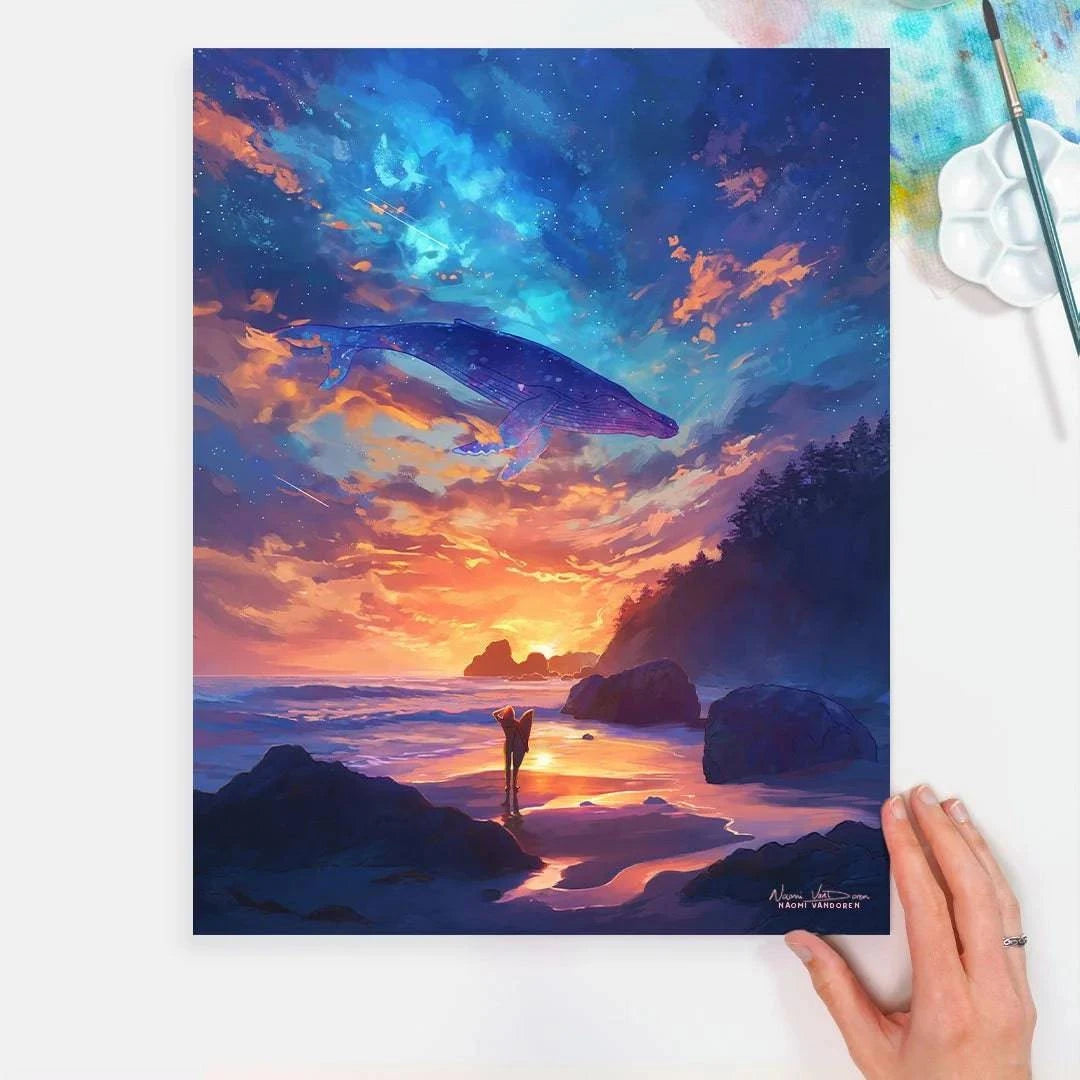 Beautiful moonstone beach art print by Naomi VanDoren featuring a scenic coastal landscape with waves and sandy shore.
