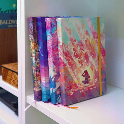 Holographic Moonstone Beach hardcover notebook by Naomi VanDoren featuring a vibrant, reflective cover with ocean-inspired design.