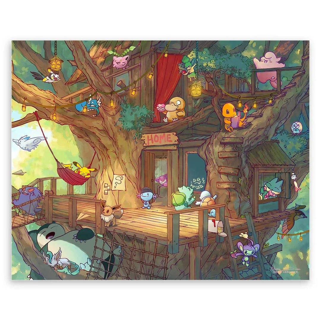 Creature Collecting Treehouse - Art Print - 8 x 10 - Fine Art Paper