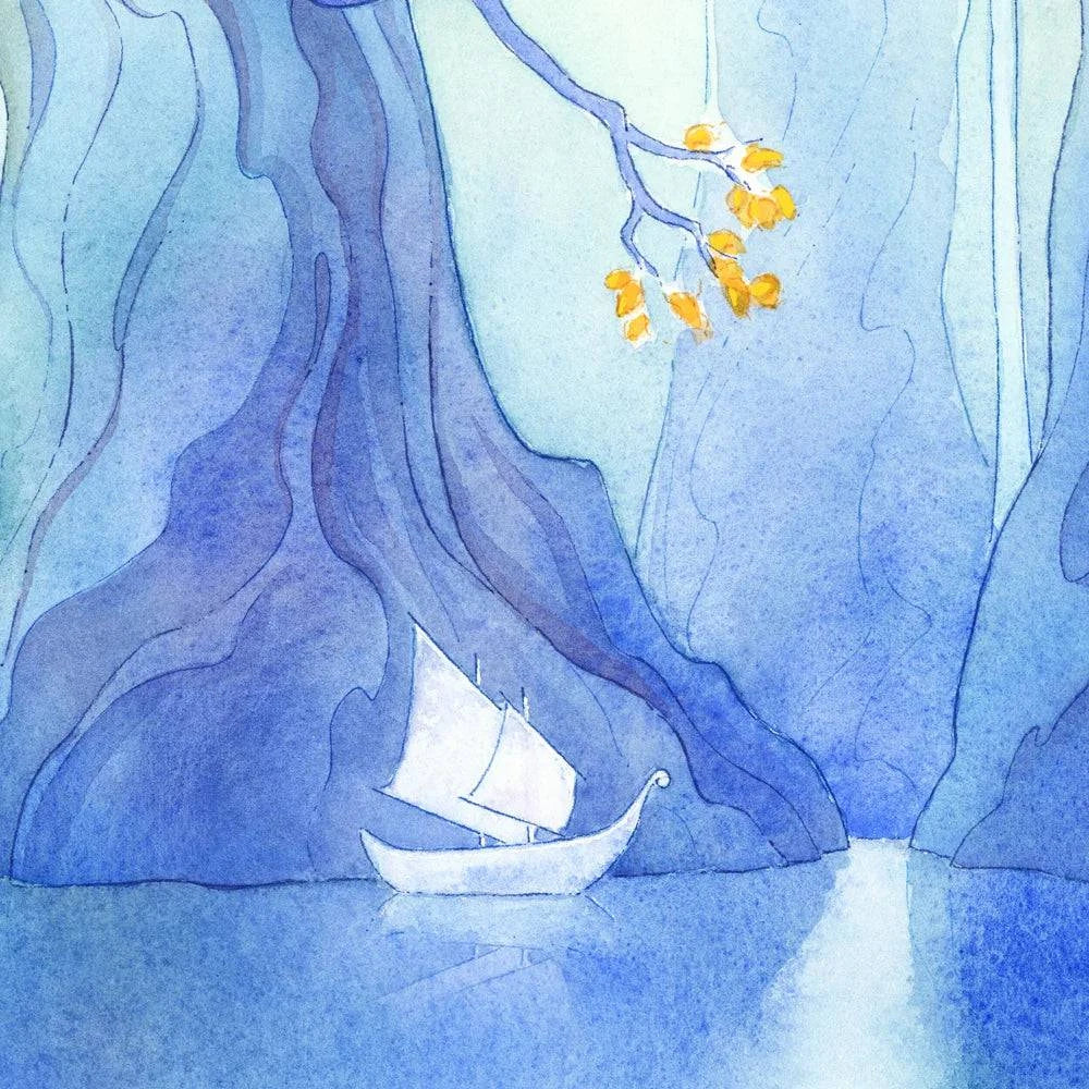 Art print titled The Long Crossing by Naomi VanDoren featuring a detailed adventure scene.