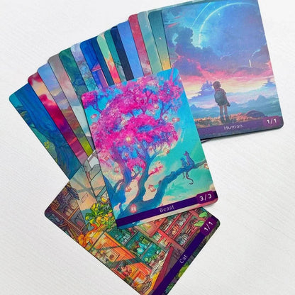 Naomi VanDoren's Token & Lands Card Decks featuring colorful illustrated tokens and land cards for adventure storytelling.