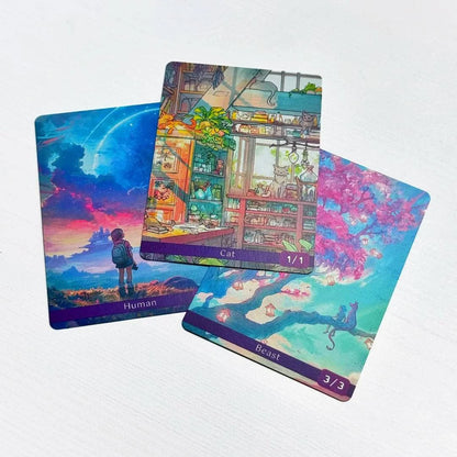 Naomi VanDoren's Token & Lands card decks featuring colorful, artistic land and token illustrations for adventure and storytelling.