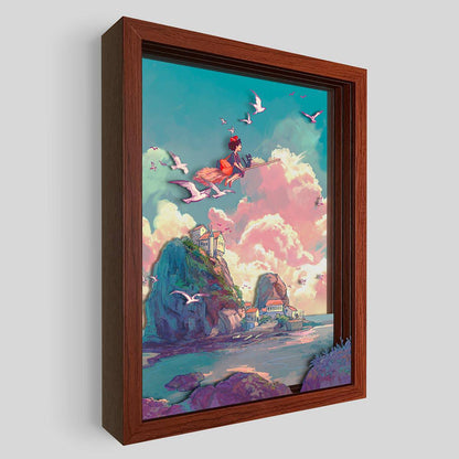 Shadowbox art print by Artovision featuring a delivery service scene with layered shadowbox design.